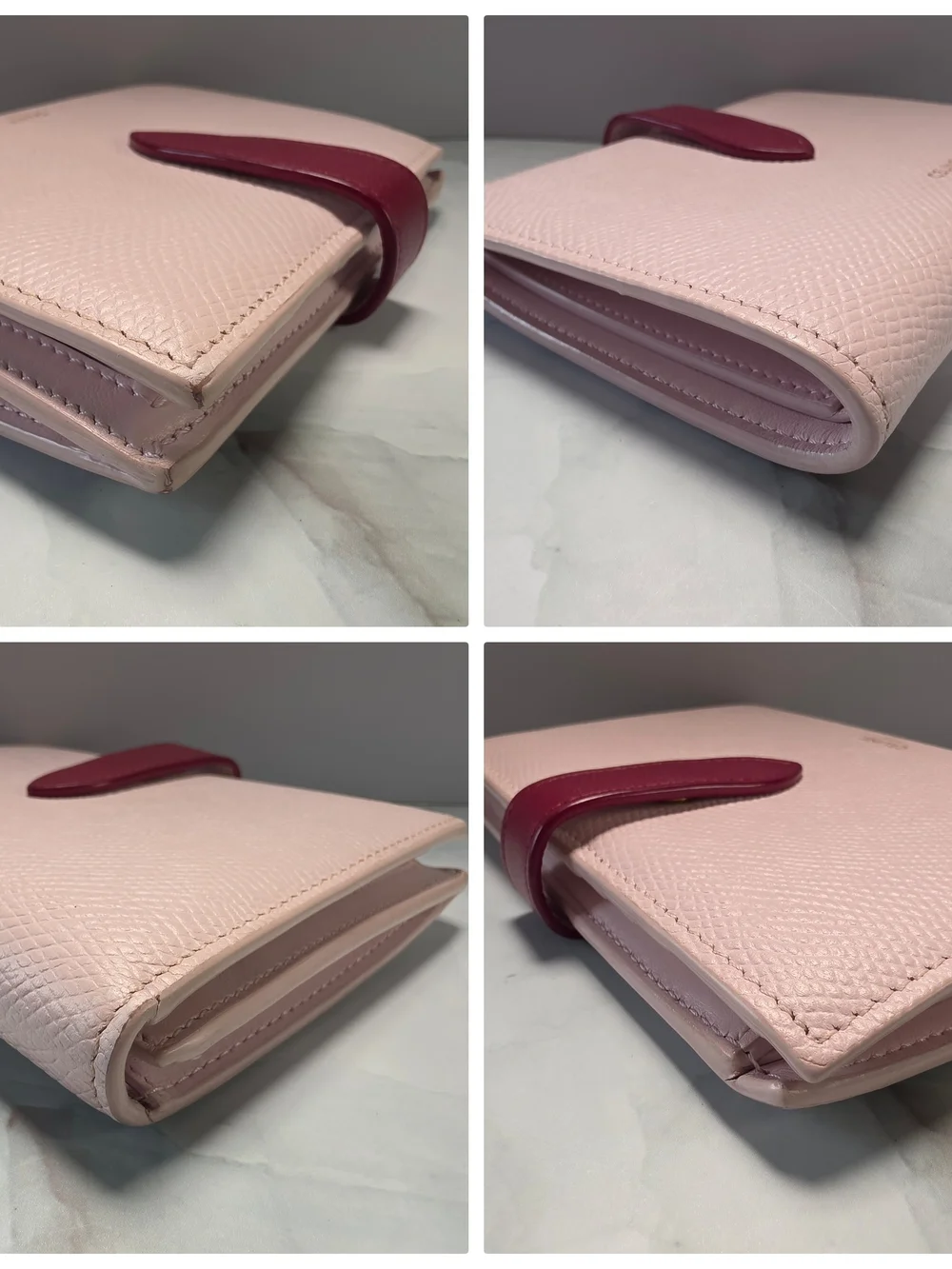 Celine Medium Strap Wallet Light Pink & Burgundy Leather w/ Box
